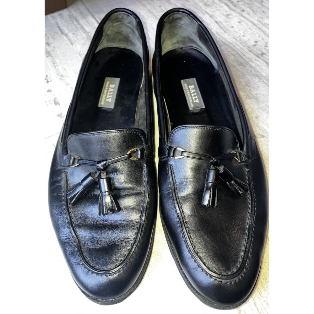 Bally Switzerland Men’s Black Genuine Leather Shoes Tassel Loafer 10D New Sole